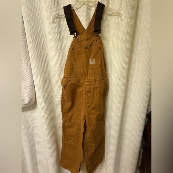 Carhartt Other - Carhartt Canvas Cargo Dark Tan Bib Carpenter Overalls Youth Boys Sz 10